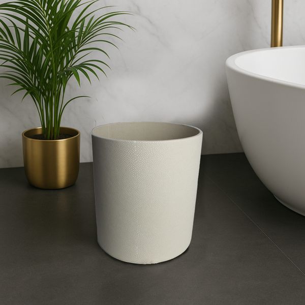 Runder Papierkorb Kunstleder creme Rochen Optik beschichtet 22xH28 cm