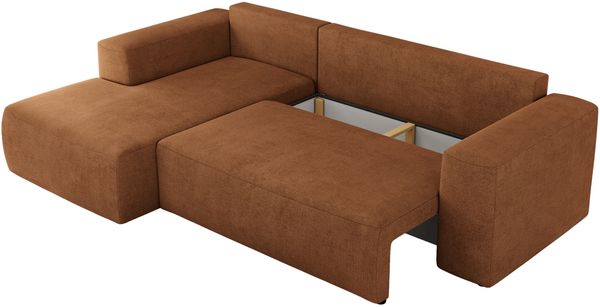 Ecksofa mit Schlaffunktion, Bettkasten und losen Kissen für das Wohnzimmer - TRENTINO - Orange Stoff - links Bild 6