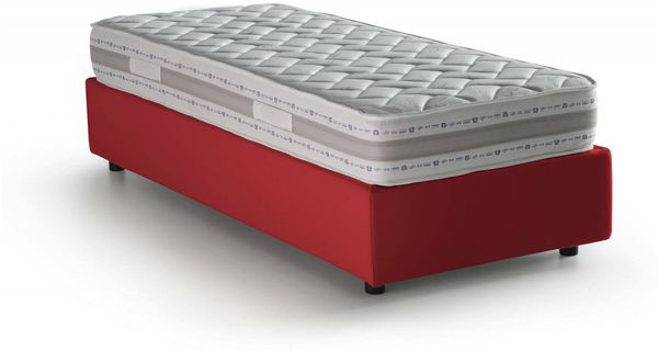 Dmora Einzelbett Agenta, Bettkasten mit Stoffbezug, 100 % Made in Italy, Öffnung vorne, inklusive Matratze 80 x 190 cm, Rot