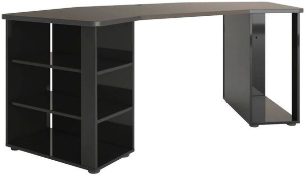 Dmora Schreibtisch Fuhao, Mehrzweckschreibtisch, Bürotisch für PC, Eckschreibtisch, Made in Italy, 205x91h76 cm, Glänzendes Schwarz