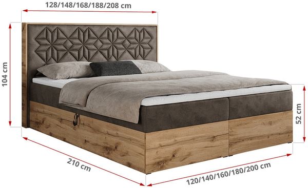 Boxspringbett mit Kopfteil und Topper, Polsterbett - NESSI - 180 x 200 cm - Braun Velvet - H4 - Topper T25 Bild 5