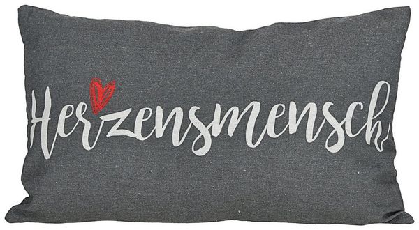 CEPEWA Dekokissen Kissen Herzensmensch 40x25cm grau Baumwolle PES 180g Reißverschluss