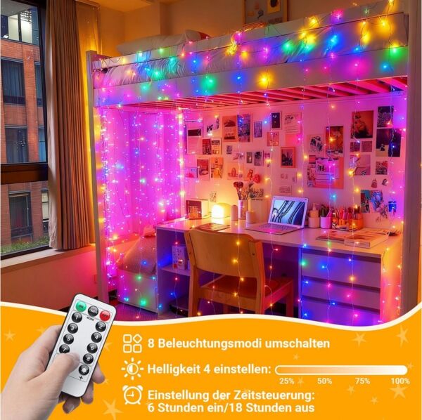 Jibenhome Lichtervorhang LED Vorhang Lichterketten,Vorhanglichter 8 Modi mit Fernbedienung, USB/Timer,3x2M/3x3M,für Hochzeit,Weihnachten Deko
