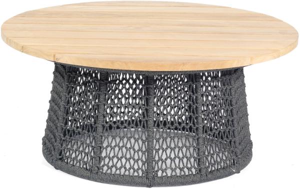 Sonnenpartner Lounge-Tisch Poison Ø 100 cm Teak/Alu/Polyrope grau Beistelltisch