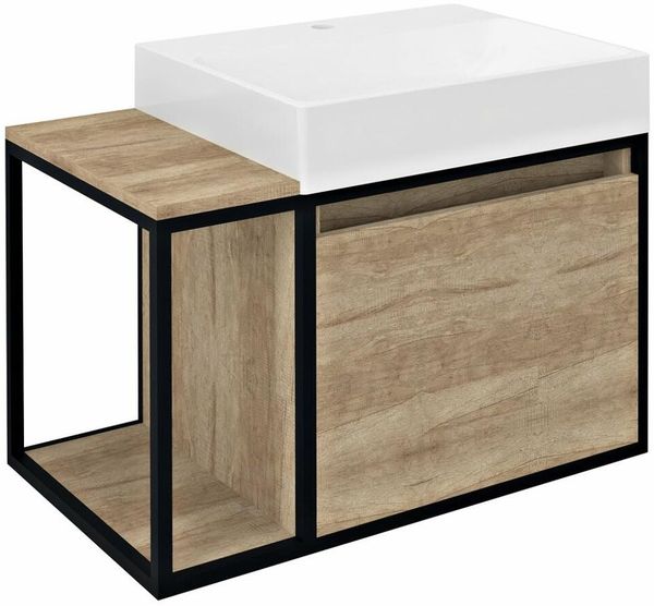 SKARA Unterschrank 80 x 49,5 x 46,5 cm, schwarz matt/Eiche Alabama
