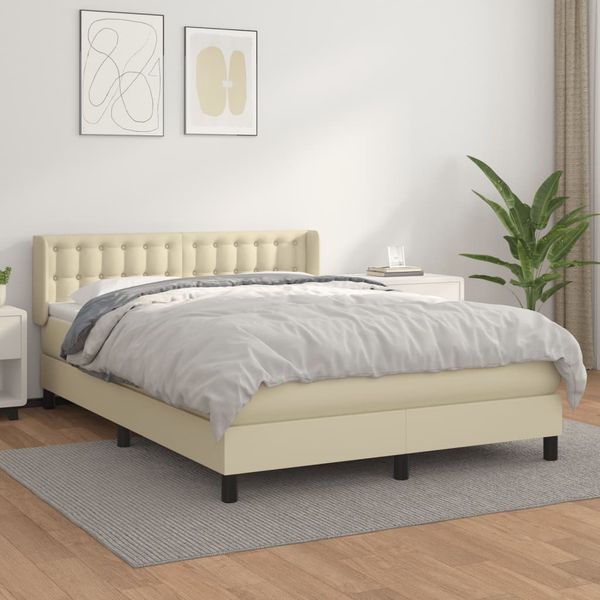 vidaXL Boxspringbett mit Matratze Creme 140x200 cm Kunstleder 3130783