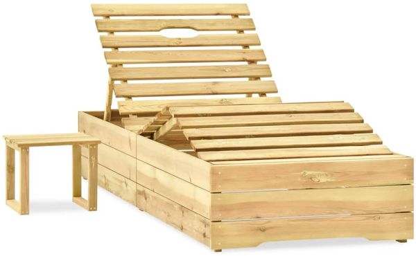 Sonnenliege, Gartenliege mit Tisch Grün Imprägniertes Kiefernholz