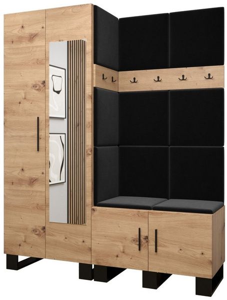 ABIKS MÖBEL Garderoben-Set ARTIN Set 14 Garderobe mit gepolsterten Paneelen, Industriell Design