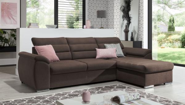 Ecksofa Schlafsofa Sofa PASCARA XS in Stoff Esito Braun Ottomane Rechts