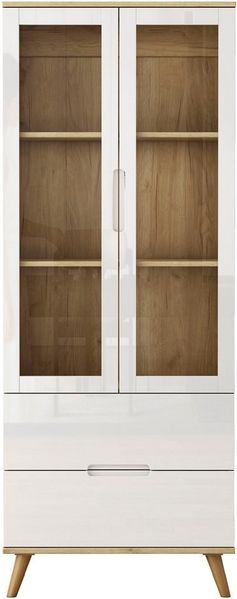 OTTO home Highboard, mit glänzenden Fronten, Glastüren, helles Holzdekor, Breite 70 cm