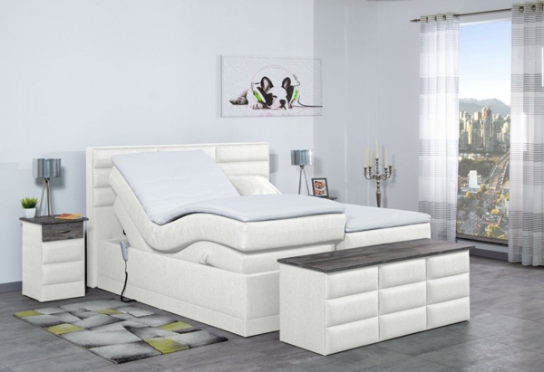 Meisterbetten Boxspringbett Pino 180x200 in WT-Weiss, Matratzenbezug Nano, Ergoflex-Topper
