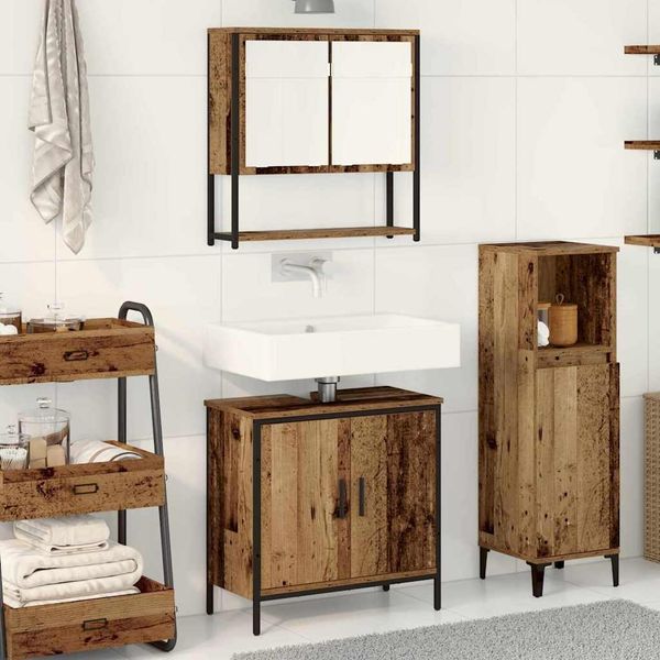 vidaXL Badezimmermöbel-Set mit Regal mit Tür 2 pcs Braun Holzwerkstoff 3334322