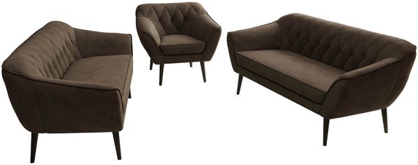 Wohnzimmerset, Möbelset PIRS 3-3-1, Armlehnen, Wellenfederung, schwarze Füße, Dreisitzer Sofas mit Sessel, Polstermöbel Set - Braun Velvet Bild 8