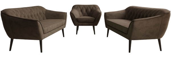 Wohnzimmerset, Möbelset PIRS 3-3-1, Armlehnen, Wellenfederung, schwarze Füße, Dreisitzer Sofas mit Sessel, Polstermöbel Set - Braun Velvet Bild 7