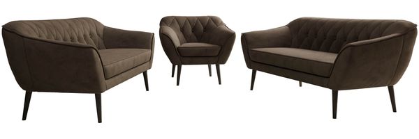 Wohnzimmerset, Möbelset PIRS 3-3-1, Armlehnen, Wellenfederung, schwarze Füße, Dreisitzer Sofas mit Sessel, Polstermöbel Set - Braun Velvet Bild 6