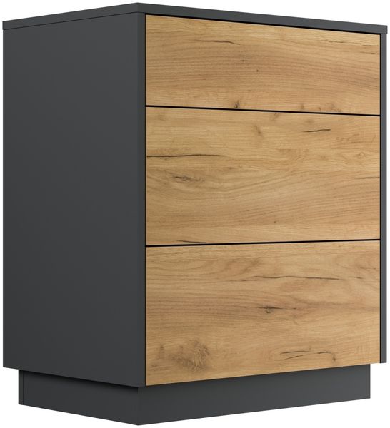 Design Nachttisch Lux L 60cm stehend, 3 Pushauszüge Grafit Eiche : Grafit / Eiche Gold Bild 3