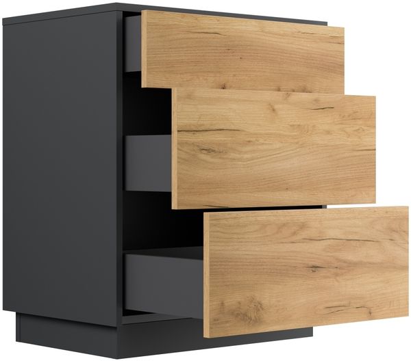 Design Nachttisch Lux L 60cm stehend, 3 Pushauszüge Grafit Eiche : Grafit / Eiche Gold Bild 4
