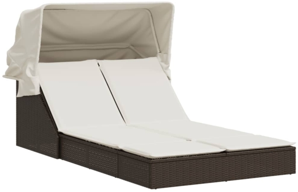 vidaXL Doppel-Sonnenliege mit Dach und Auflagen Braun Poly Rattan 368638
