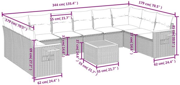 vidaXL 11-tlg. Garten-Sofagarnitur mit Kissen Grau Poly Rattan 3227173 Bild 8