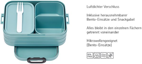 Mepal | Bento-Lunchbox Set | 2-teilig | platzsparende Fächeraufteilung | ideal für 4 bis 8 Brote | langlebig & stylish | Nordic Blue & Hellblau Bild 3