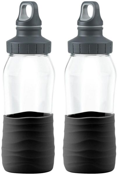 Emsa Trinkflasche 2 x Emsa Drink2Go Glas Trinkflasche 0.5 Liter Schraubverschluss Auslau