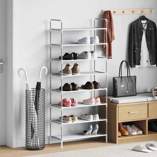 vidaXL Schuhregal mit 8 Böden Metall und Vliesstoff Silbern 330043