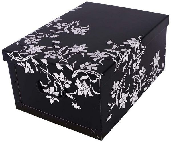 Kreher Aufbewahrungsbox Aufbewahrungsbox, Dekokarton - Motiv: Blumen Barock, Schwarz