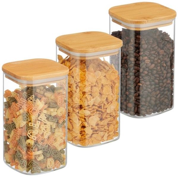 Relaxdays 3er Set Vorratsgläser mit Deckel 1200 ml