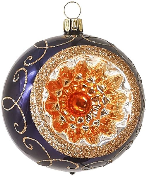 Reflexkugel Ø 6cm, blau, Nachtblau glanz, Spitzenbordüre - Schatzhauser Weihnachtsschmuck