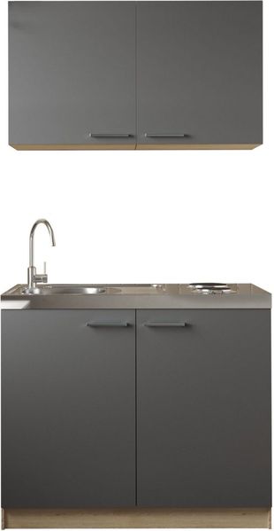 RESPEKTA Pantryküche Merle, Breite 100 cm, Soft-Close, Spülenabdeckung mit Edelstahlkochmulde