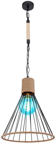 RGB LED Hängelampe, Käfig-Design, Hanfseil, schwarz, H 140 cm