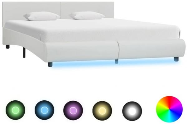 vidaXL Bettgestell mit LED Weiß Kunstleder 160x200 cm, Mit Beleuchtung [285490]