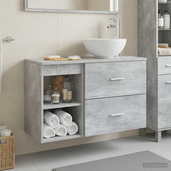 vidaXL Badezimmermöbel-Set 2 pcs Betongrau Holzwerkstoff 3403875