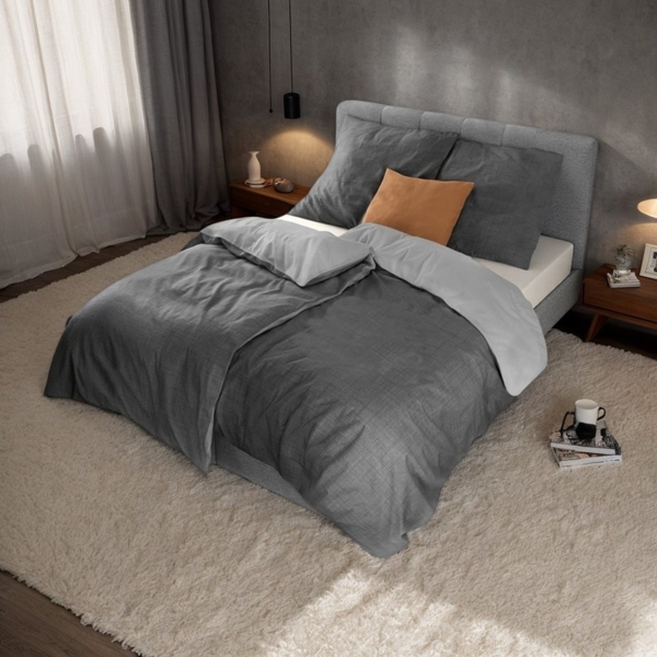 i@home Bettwäsche Wendebettwäsche aus 100% Baumwolle, 135x200 oder 155x220 cm, Baumwolle, 2 teilig, zu jeder Jahreszeit, pflegeleicht und formstabil, Grau