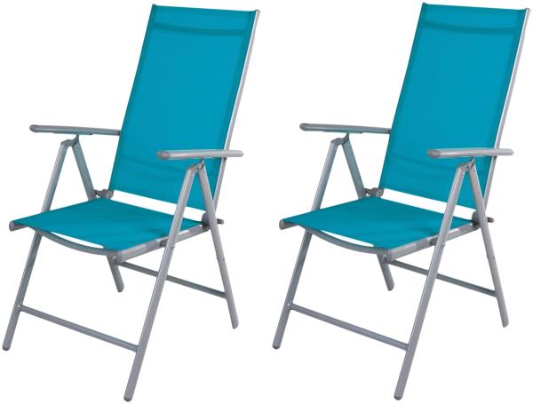 2er Set Garten Klappstuhl Aluminium - Textilen Silbergrau/Petrol