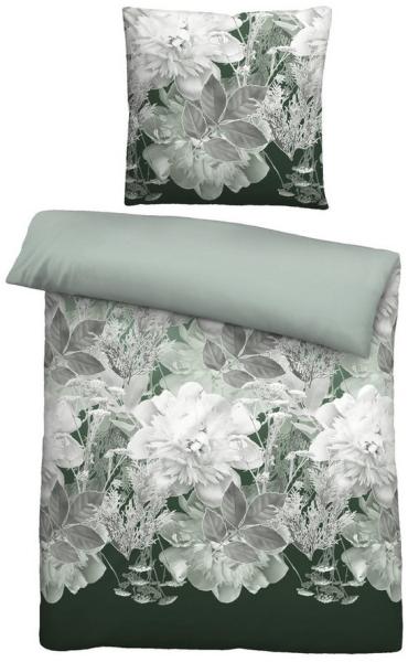 Traumhaft schlafen - Castell - Markenbettwäsche Thermo-Fleece Bettwäsche 0360442 BLUME GROß, tanne, 1x 135x200 cm + 1x 80x80 cm