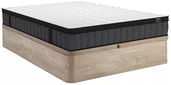Vente-unique - TOLCA Mattress and bed base set StoffHolz, Platte Beige - B 140 cm x H 25 cm30 cm x L 190 cm