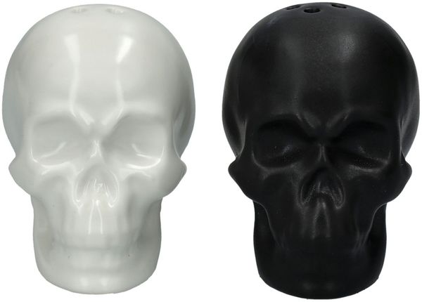 Figuren Shop GmbH Salz- / Pfefferstreuer Salz-und Pfefferstreuer - Totenköpfe schwarz weiß - Deko Esstisch, (Set)