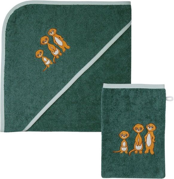 Wörner Handtuch Set Erdmännchen Kapuzenbadetuch 100/100 mit Waschhandschuh, Frottier (Spar-Set, 2-St), mit süßer Stickerei Erdmännchen