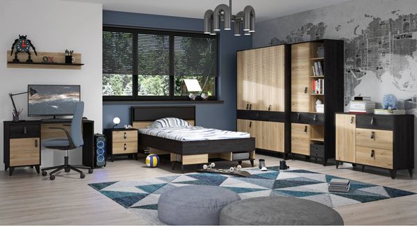 Jugendzimmer LYA mit 4-trg. Schrank Optik: Mauvella / Cabezone Eiche