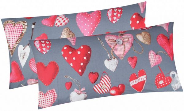 Heubergshop Kissenbezug, (2 Stück), 2er Set 40x80cm Herzen Landhaus Love Kissenhülle (BS-Valentin-40x80)