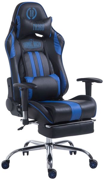 CLP Gaming Bürostuhl Limit Kunstleder Metallgestell höhenverstellbar und drehbar,schwarz/blau mit Fußablage