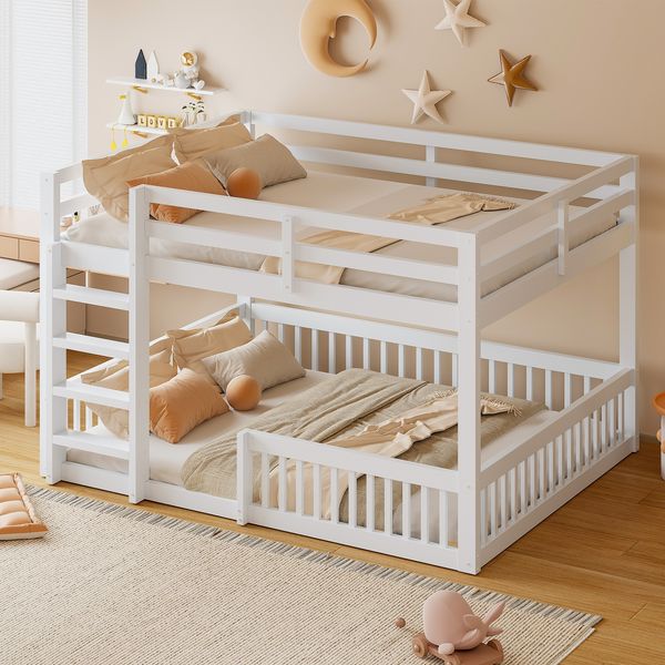 Merax Etagenbett, Kinderbett Holzbett Familienbett 160x200 cm mit Geländern und Leiter, Weiß