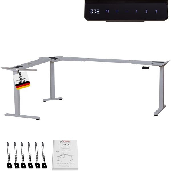 Albatros LIFT L7S Gestell für Eckschreibtisch Höhenverstellbar Elektrisch silber - Winkelschreibtisch Memoryfunktion, - Schreibtischgestell Höhenverstellbar und Stufenlos