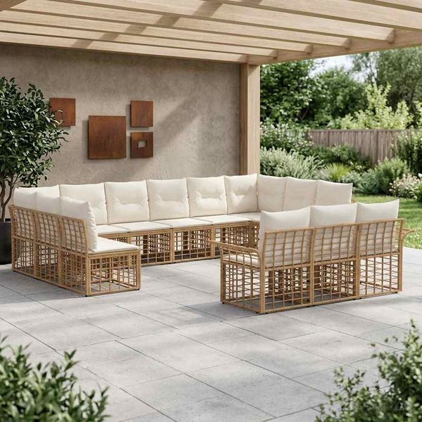 vidaXL Outdoor-Sofagarnitur 13 pcs Natürlich und Cremweiß Polyester 3437790