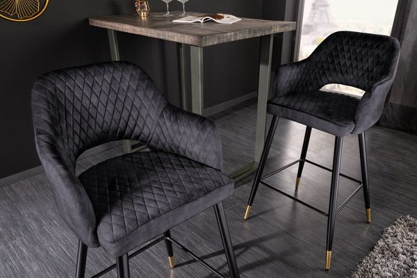 riess-ambiente Barhocker PARIS grau / schwarz-gold (Einzelartikel, 1 St), Samt · mit Armlehne · Metall · Esszimmer · Retro