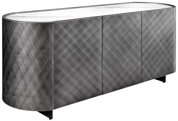 riess-ambiente Sideboard REFLECTION 150cm weiß/anthrazit · Kommode mit 3D Effekt & Marmordesign (Einzelartikel, 1 St), Keramik Platte · brushed Finish · Rautenmuster · abgerundete Ecken