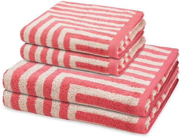 ROSS Handtuch Set Grafik, Frottee (Spar-Set, 4-St), 2 X Handtuch 2 X Duschtuch im Set - Baumwolle - Saugstark