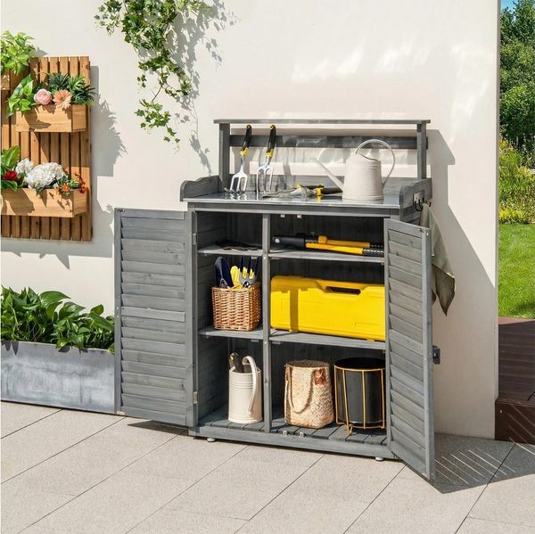 COSTWAY Pflanztisch, mit Unterschrank & abnehmbaren Regalen, 87 x 45 x 120cm
