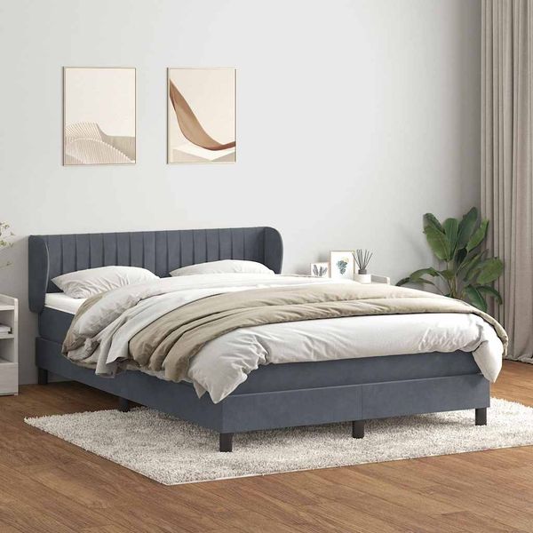 vidaXL Boxspringbett mit Matratze Dunkelgrau 160x210 cm Samt 3317698